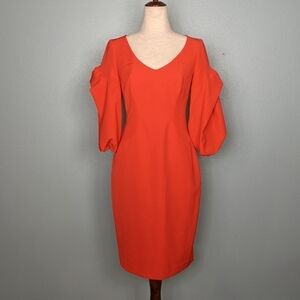 Alton Gray orange bodycon dress with puff sleeves
